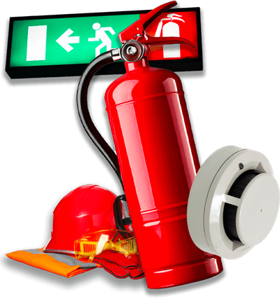 grafica con estintore rilevatore incendi protezioni e segnaletica di sicurezza